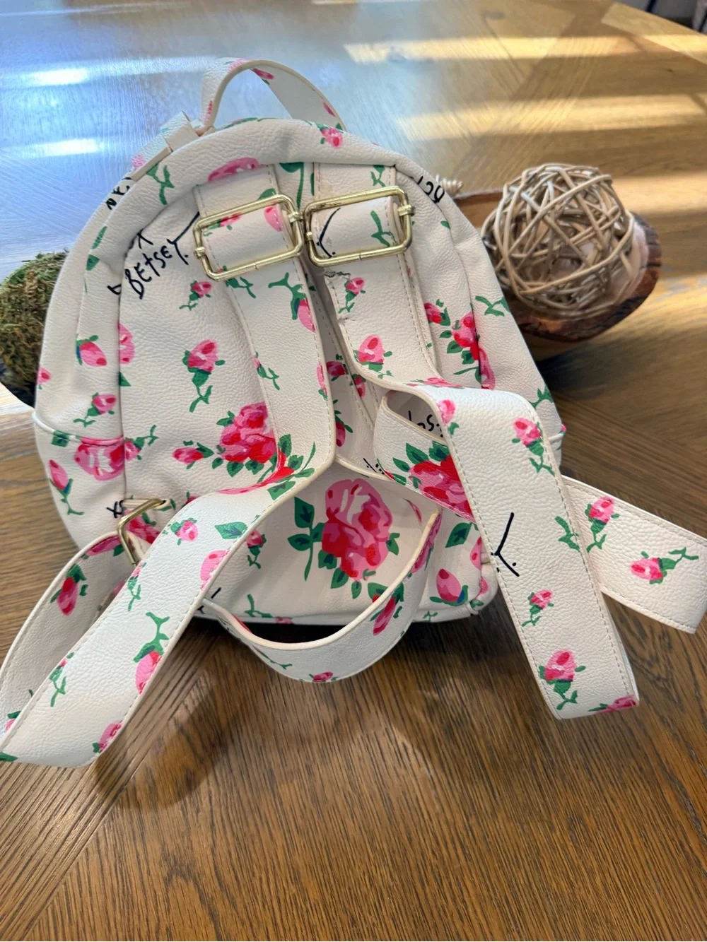 Betsey Johnson Floral Mini Backpack White Pink Roses Bow Purse